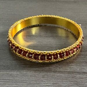 Gold Red Beaded Bangle Bracelet